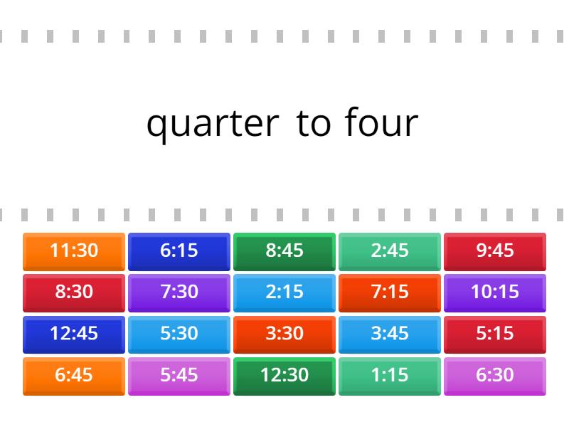 Telling The Time Quarter Half Past To Find The Match