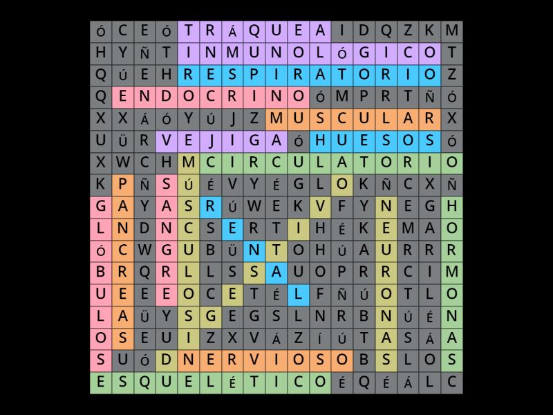 Sitemas Del Cuerpo Humano Wordsearch