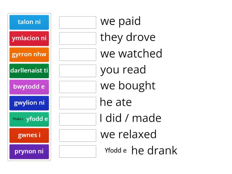 Past Tense Verb Practice Match Up