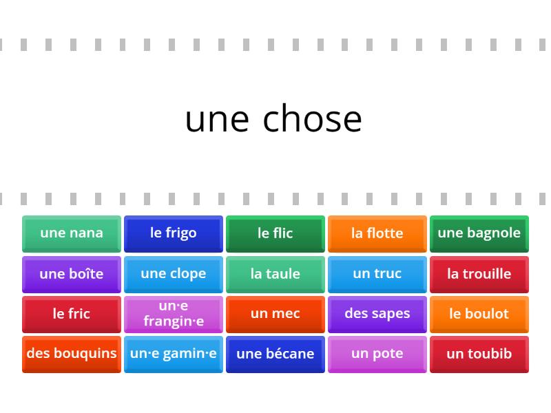 L argot et le français familier 20 noms Find the match