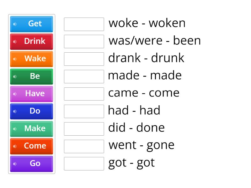 Irregular Verbs Abramova Une Las Parejas