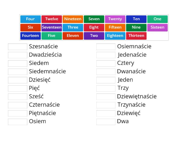 Cyfry po angielsku 1 20 Połącz w pary