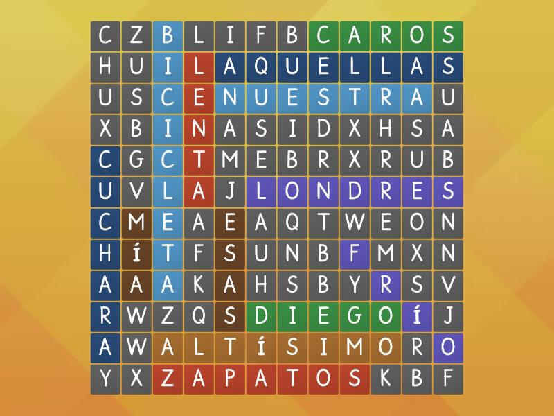 categorías gramaticales Sopa de letras