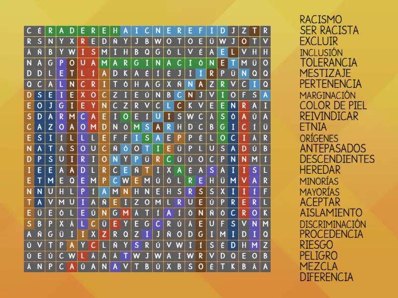 Diversidad Etnica Vocabulario Sopa De Letras Wordsearch