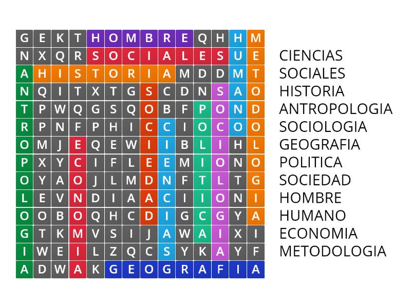 Ramas Y Metodologia De Las Ciencias Sociales 2do A Sopa De Letras