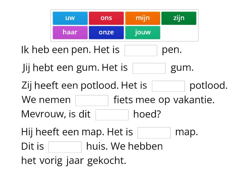 Bezittelijke voornaamwoorden 2 Uzupełnij zdanie