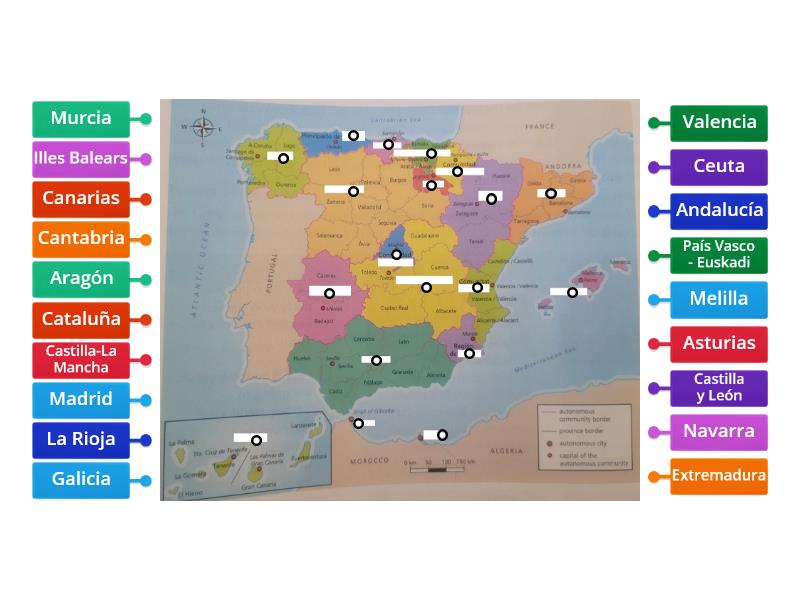 Mapa de España Comunidades Autónomas Labelled diagram