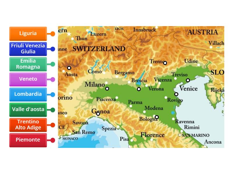 Le Regioni Del Nord Italia Labelled Diagram