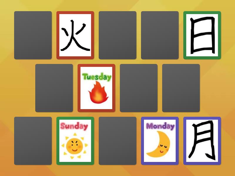 Days Of The Week Kanji Memory Game Matching Pairs