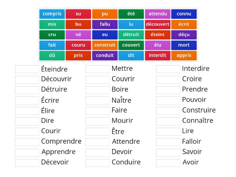 PARTICIPE PASSE VERBES IRREGULIERS Match Up