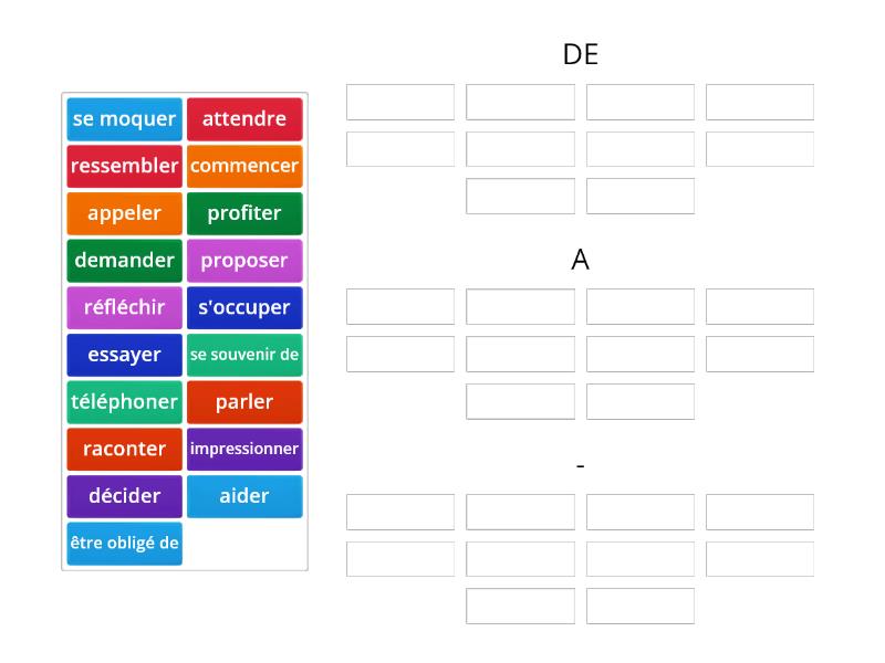 Verbes et prépositions Group sort