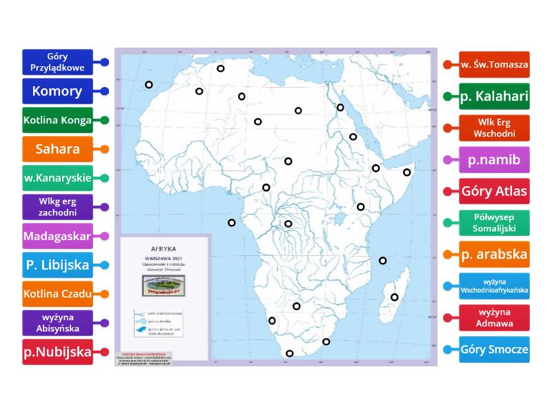 Afryka Mapa Fizyczna Rysunek Z Opisami