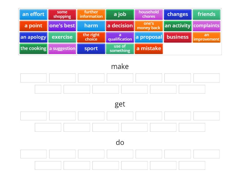 C Complete Collocations With Make Get Do Group Sort