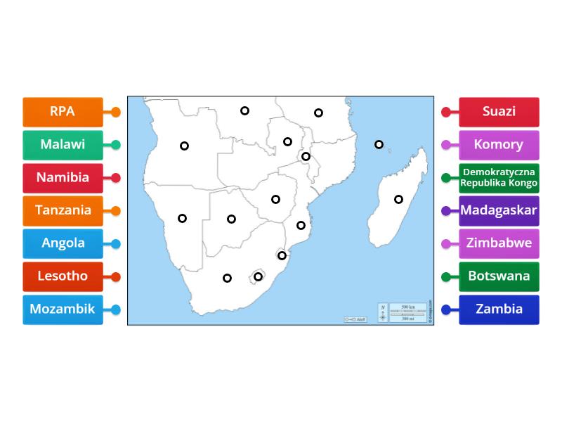 Mapa polityczna Afryki Południowej Labelled diagram