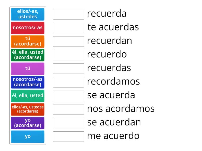 RECORDAR CONJUGACIÓN Une las parejas