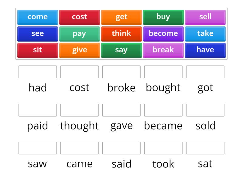 Irregular Verbs Past Tense Une Las Parejas