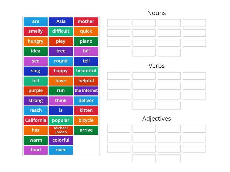 Nouns Verbs Adjectives Ordenar Por Grupo