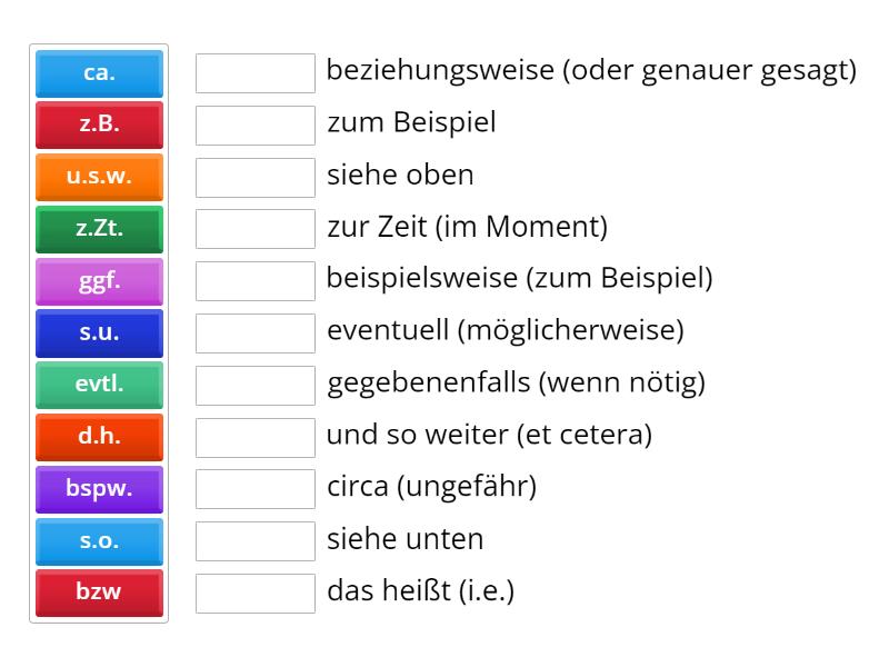 German Abbreviations Match Up