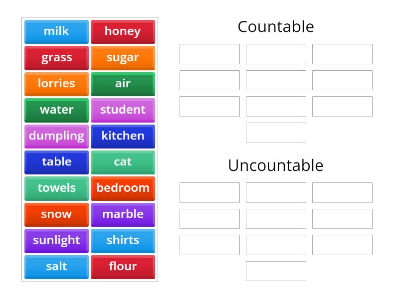 Group Sort Countable And Uncountable Nouns Ordenar Por Grupo