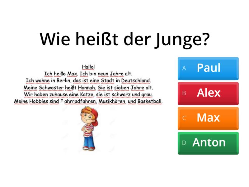 Leseverstehen Sich Vorstellen Quiz