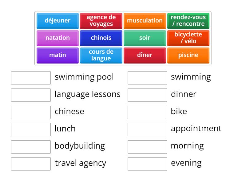 Vocabulaire Emploi Du Temps Match Up