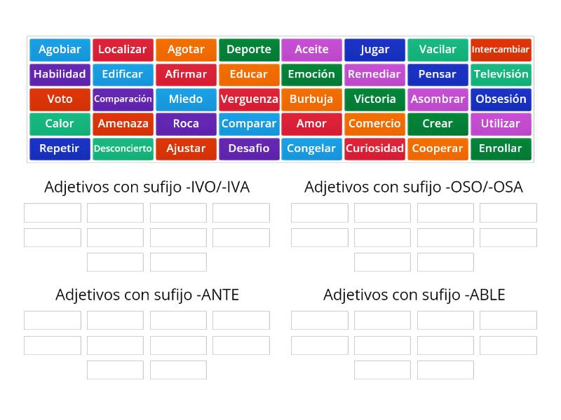 Adjetivos Mediante Sufijos IVO IVA OSO OSA ABLE ANTE