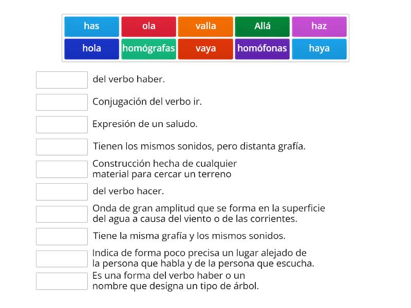 La Homonimia Palabras Hom Fonas Y Hom Grafas Une Las Parejas