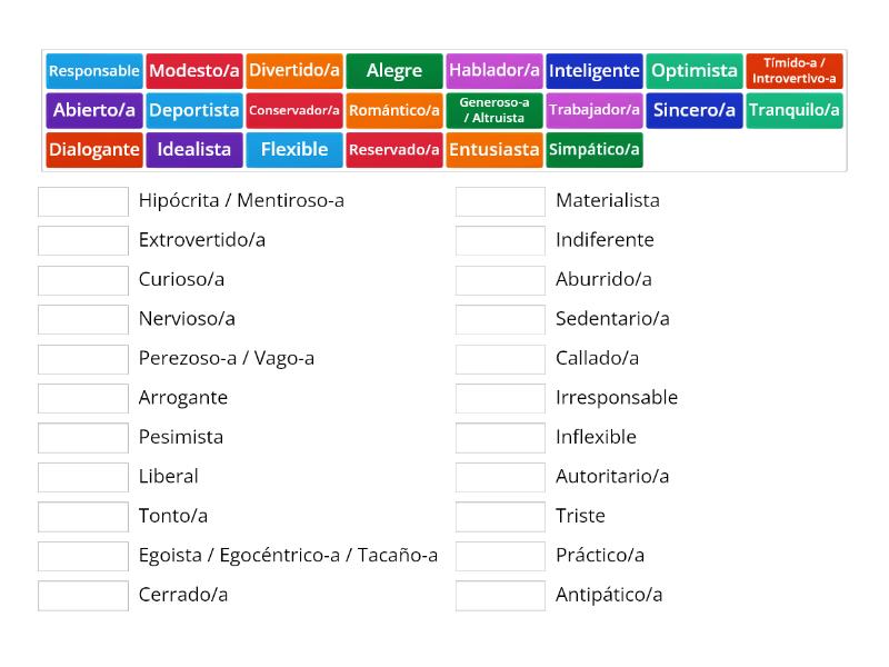 Adjetivos de carácter A1 2 U5 Aula 1 Une las parejas