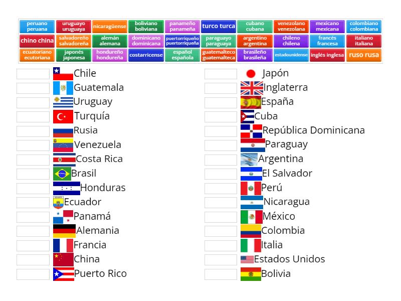 Paises Y Nacionalidades Une Las Parejas