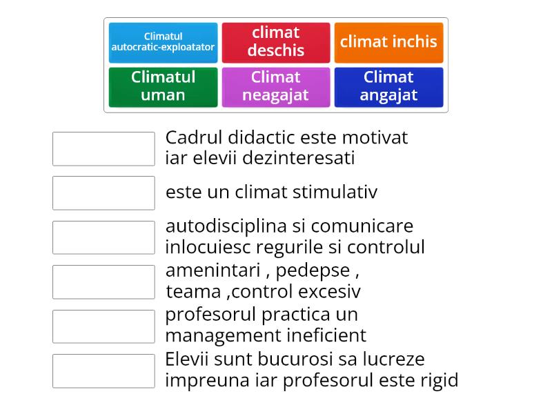 Tipologii Ale Climatului Clasei De Elevi Match Up