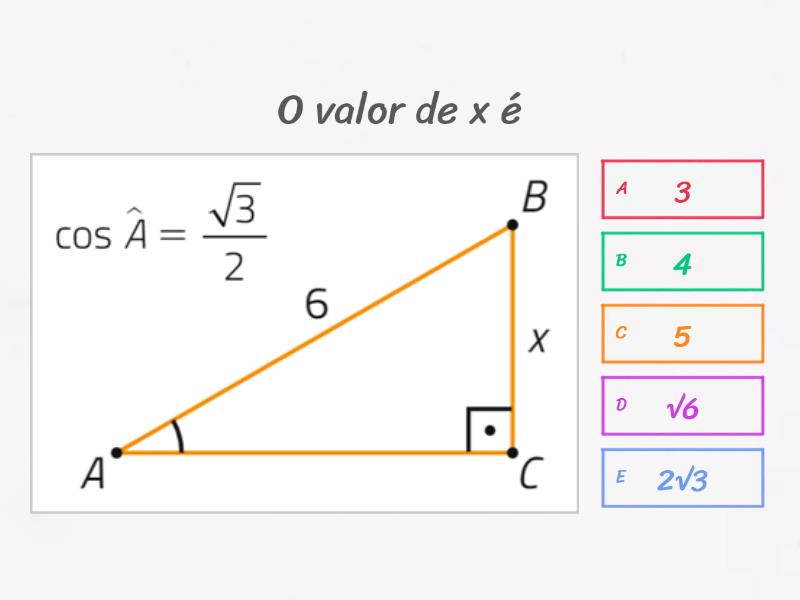 Razões trigonométricas Seno Cosseno e Tangente Parte Questionário