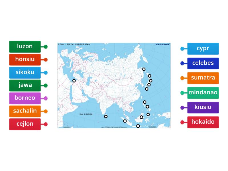 Mapa Azji Wyspy Rysunek Z Opisami