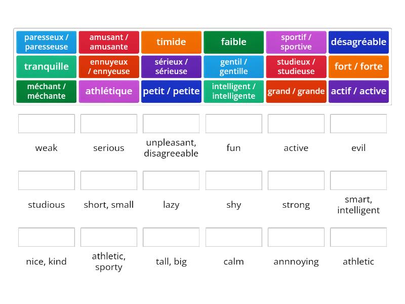 Les Adjectifs Une Las Parejas