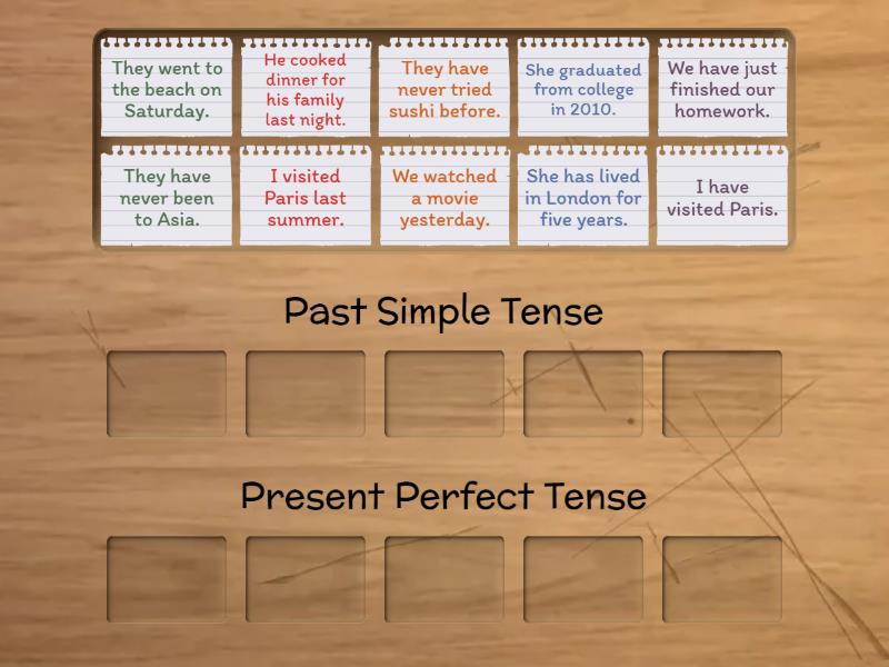 Past Simple Tense And Present Perfect Tense Ordenar Por Grupo