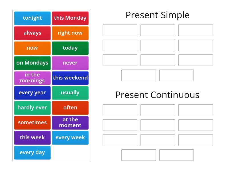 Time Markers Present Simple Or Present Continuous Ordenar Por Grupo