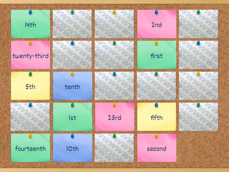 Ordinal Numbers Matching Pairs