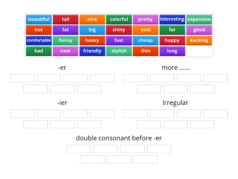 Comparative Adjectives Rules Group Sort