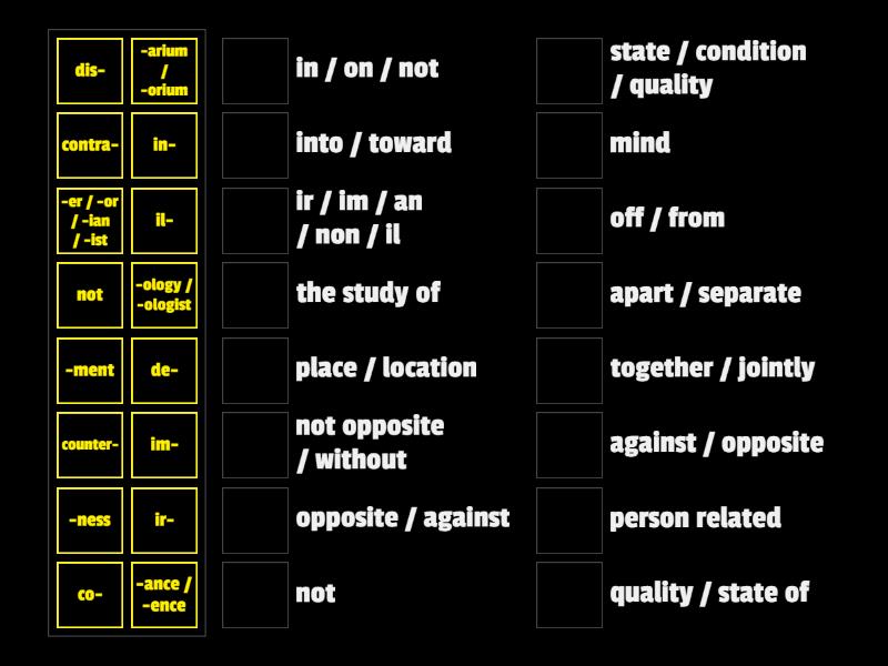 Prefixes Suffixes Match Up