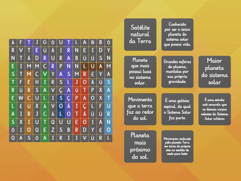 Ca A Palavras Do Sistema Solar Wordsearch