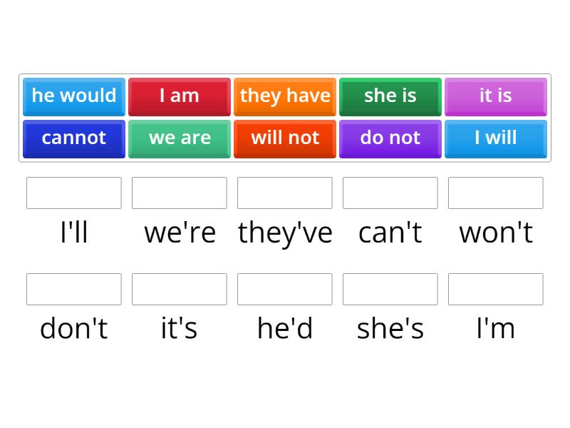 LIfTT Contractions Matching Activity Une Las Parejas