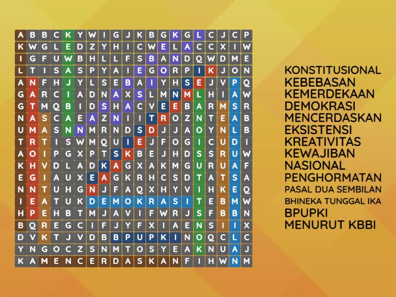 Kemerdekaan Berpendapat Sesuai Dengan Nilai Pancasila Wordsearch