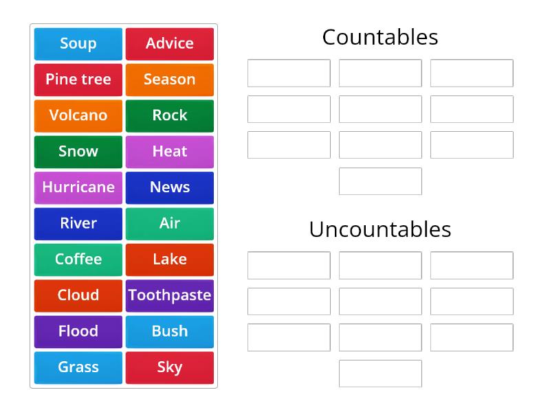 Countable And Uncountable Nouns Group Sort Organizza Per Gruppo