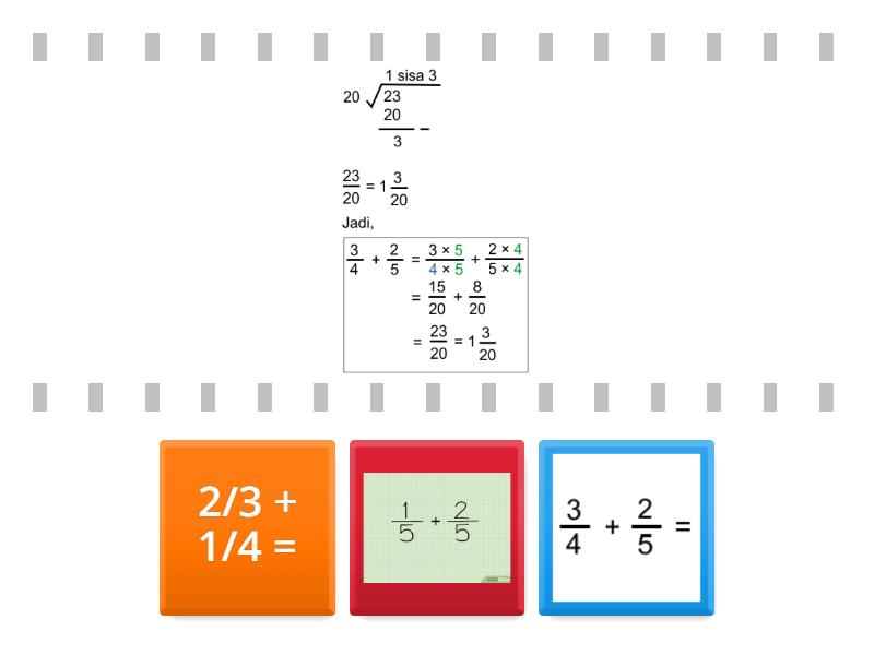 Penjumlahan Pecahan Biasa Find The Match