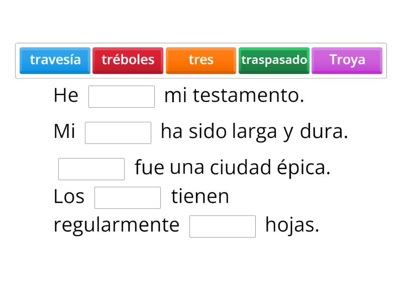 Palabras Tra Tre Tri Tro Tru Complete The Sentence