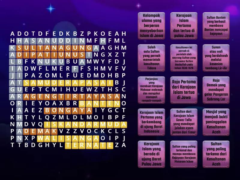 KERAJAAN ISLAM DI INDONESIA Wordsearch