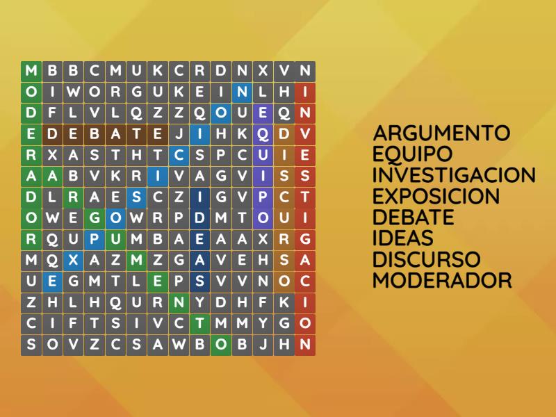 Encuentra las palabras referentes a la argumentación oral Wordsearch