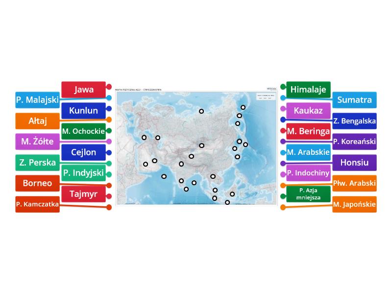 Mapa Fizyczna Azja Rysunek Z Opisami