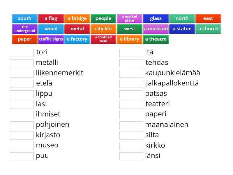 English For Me And You 9 City Life Match Up