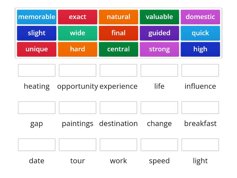 Adjective Noun Collocations Match Up