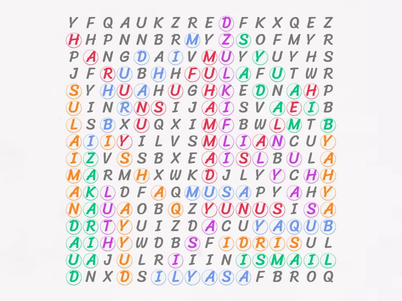 Nama Nabi Dan Rasul Allah Wordsearch